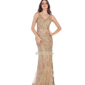 May queen long beautiful gold sequined prom dress